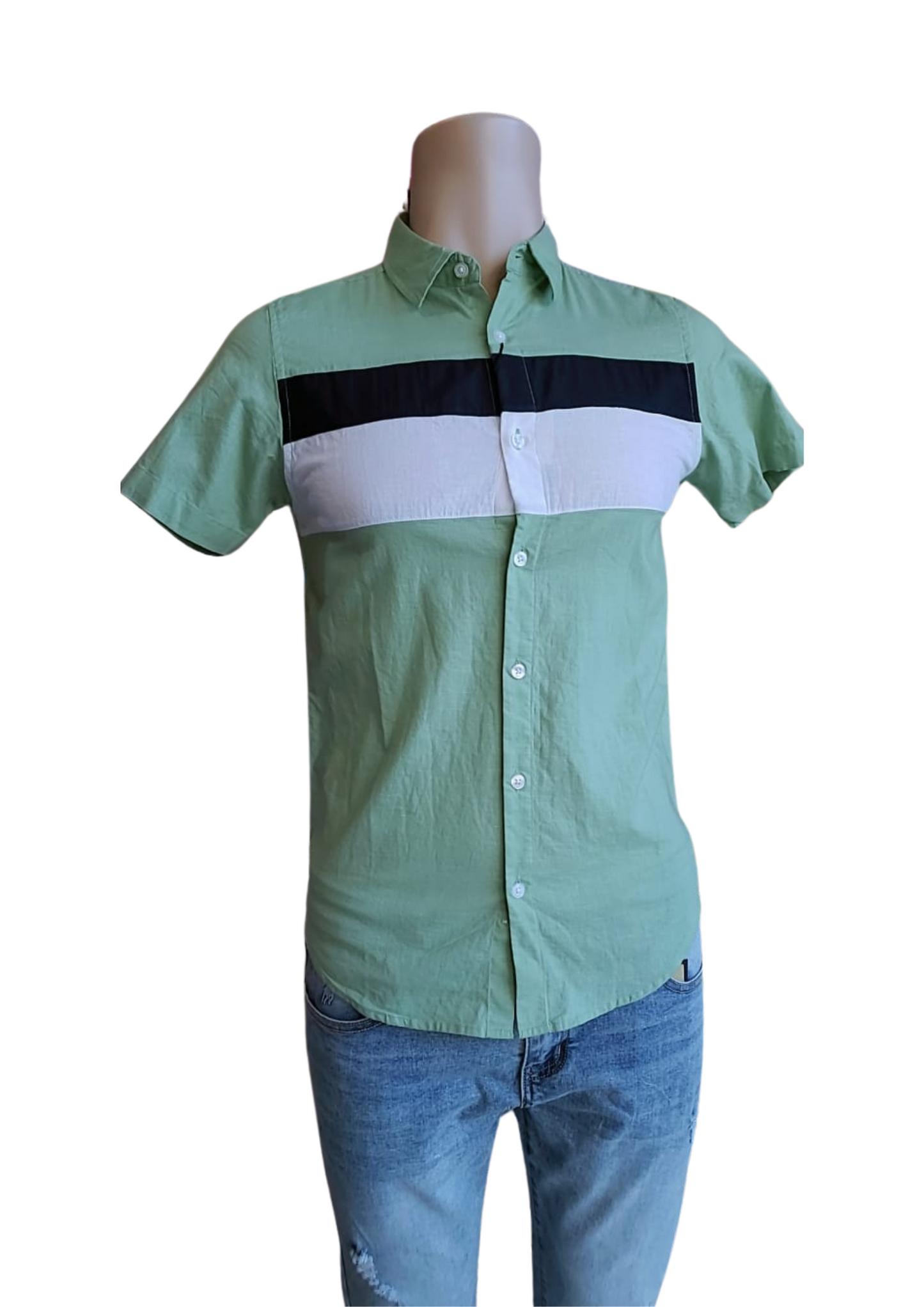 Men's Mint Green Colorblock Short-Sleeve Shirt