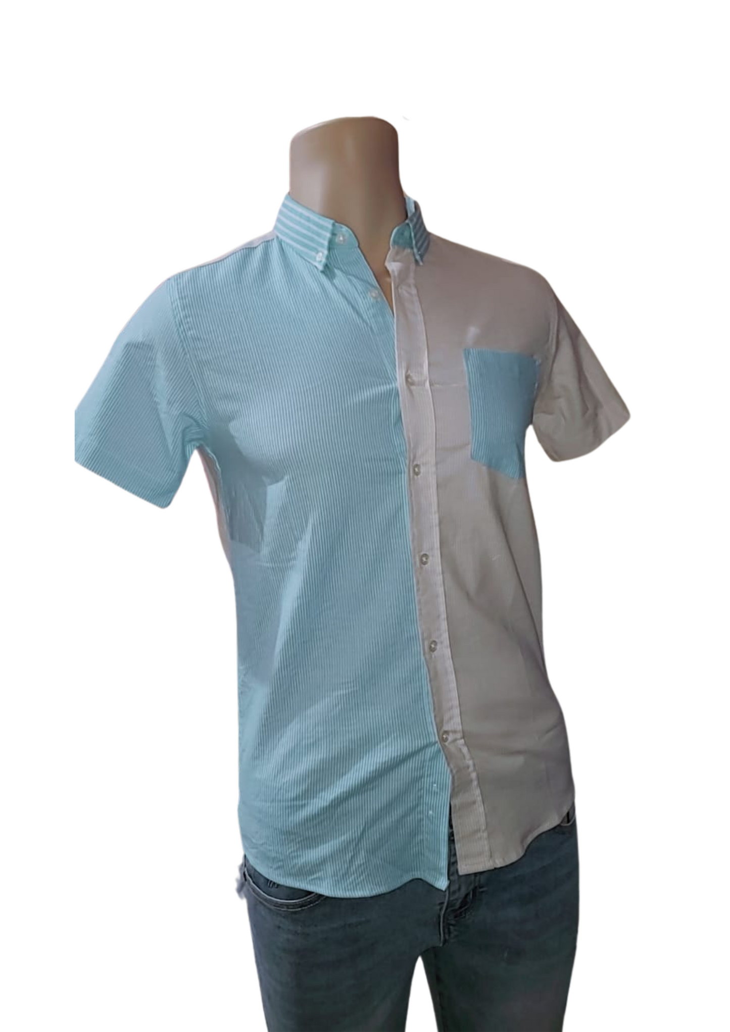 Men's Color-Block Short Sleeve Button-Up Shirt