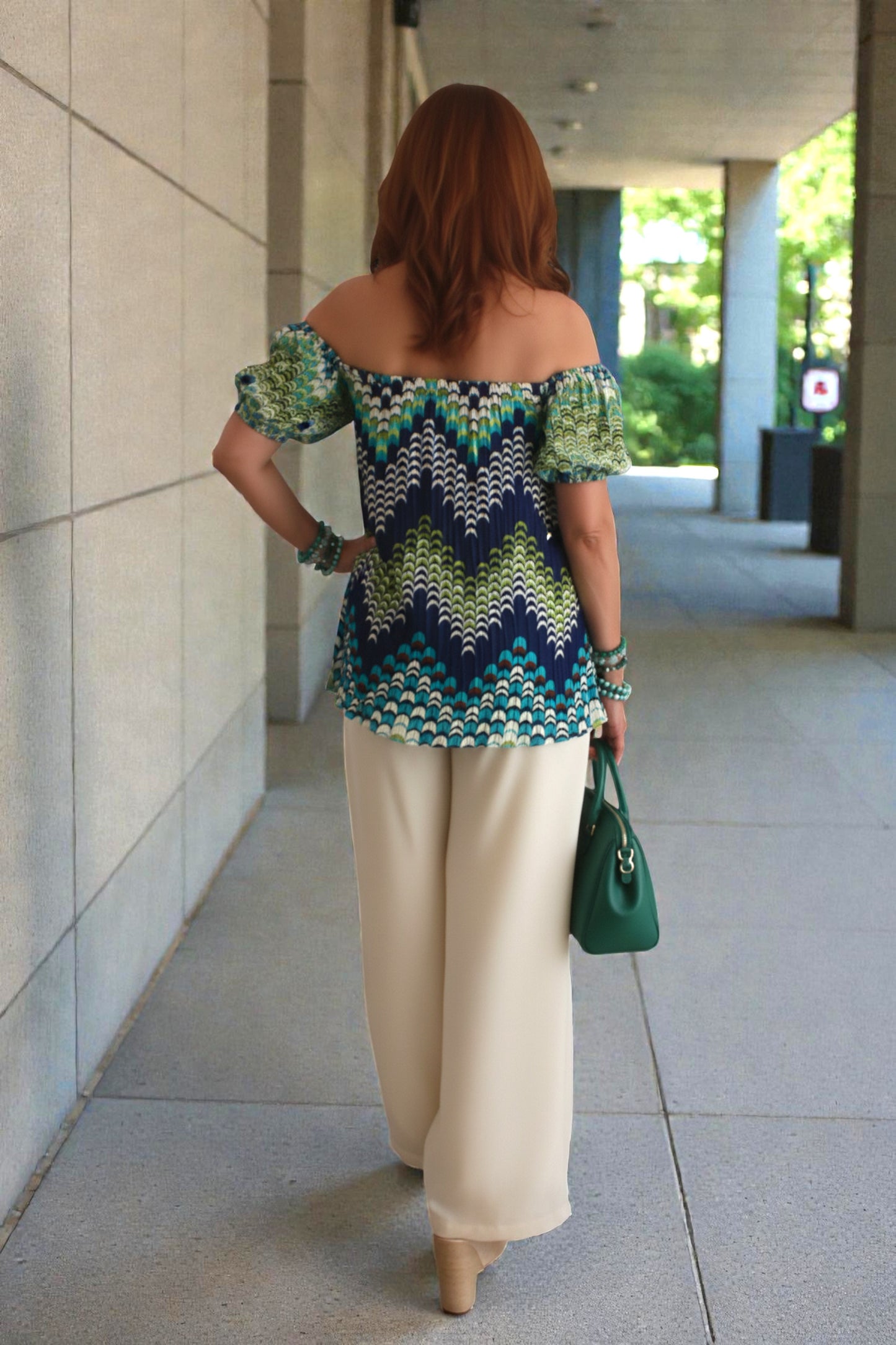Benicia Off shoulder Chevron Print Blouse