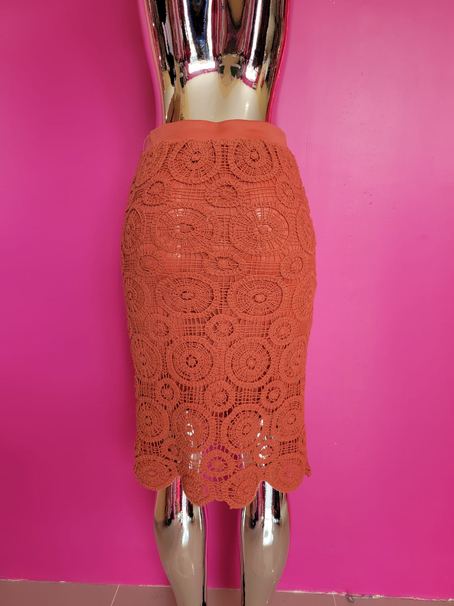 Women's Rust Crochet Midi Skirt