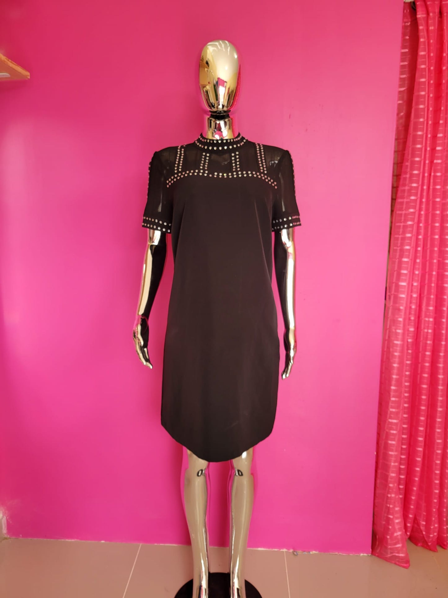 Elegant Black Sheath Dress with Studded Details