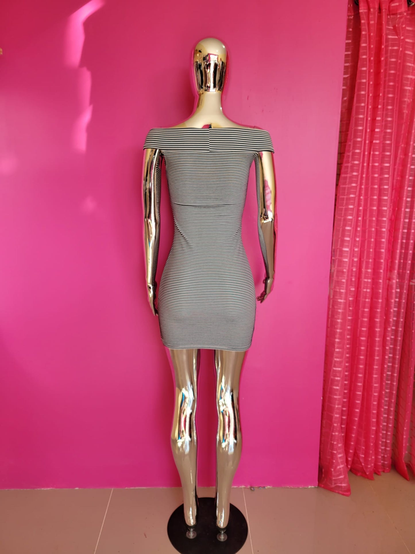 Off-Shoulder Striped Bodycon Mini Dress