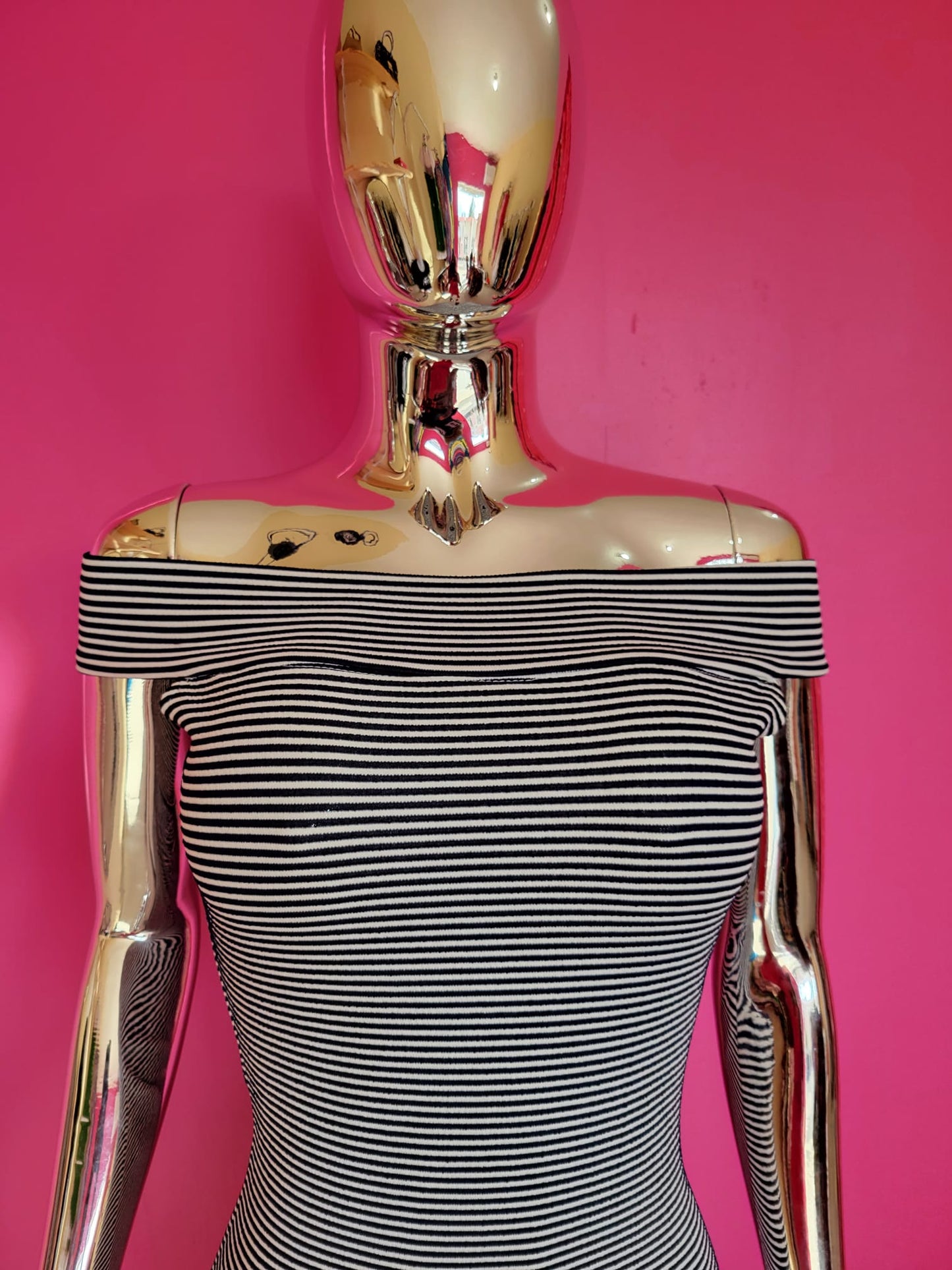 Off-Shoulder Striped Bodycon Mini Dress