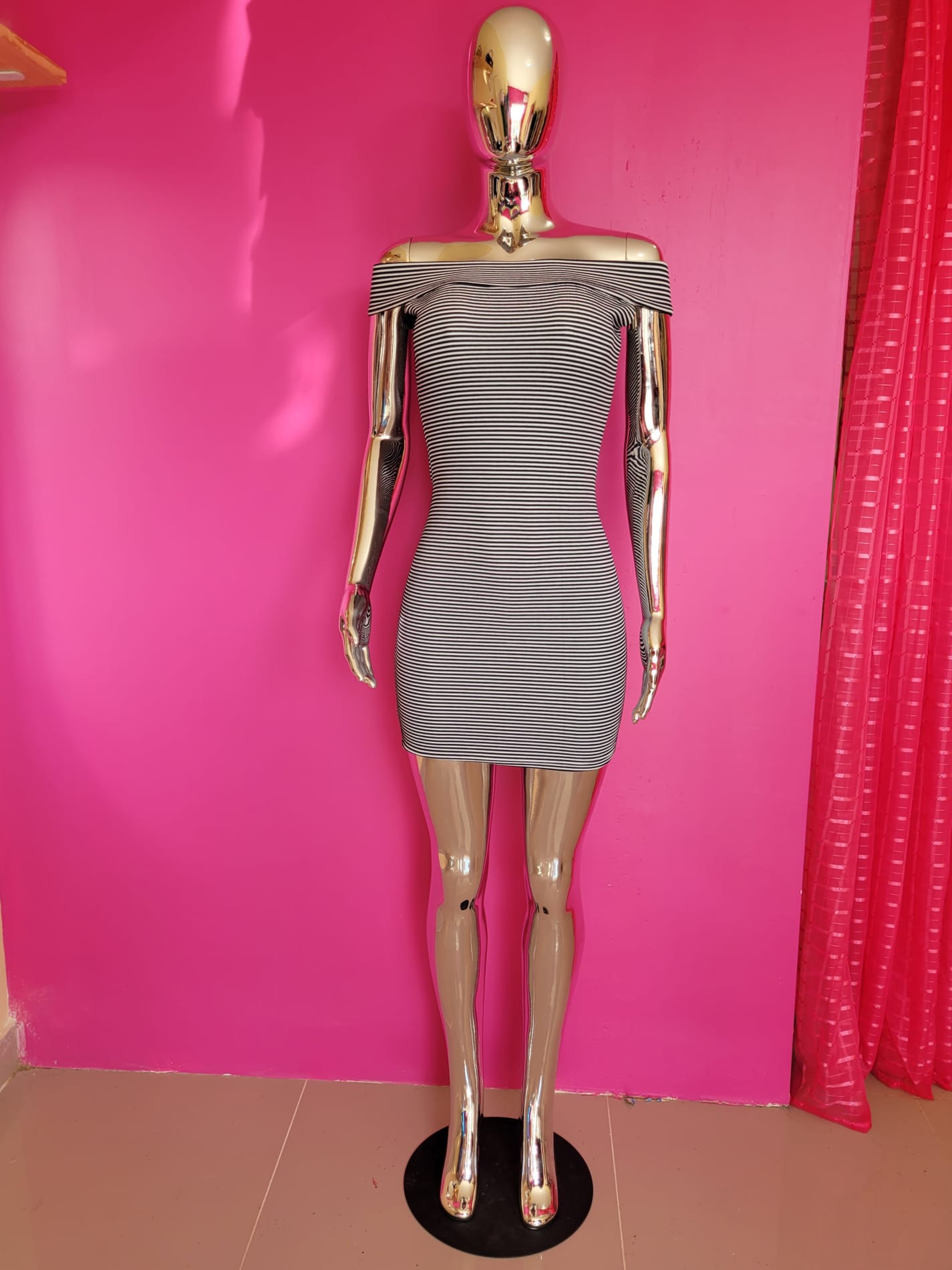 Off-Shoulder Striped Bodycon Mini Dress