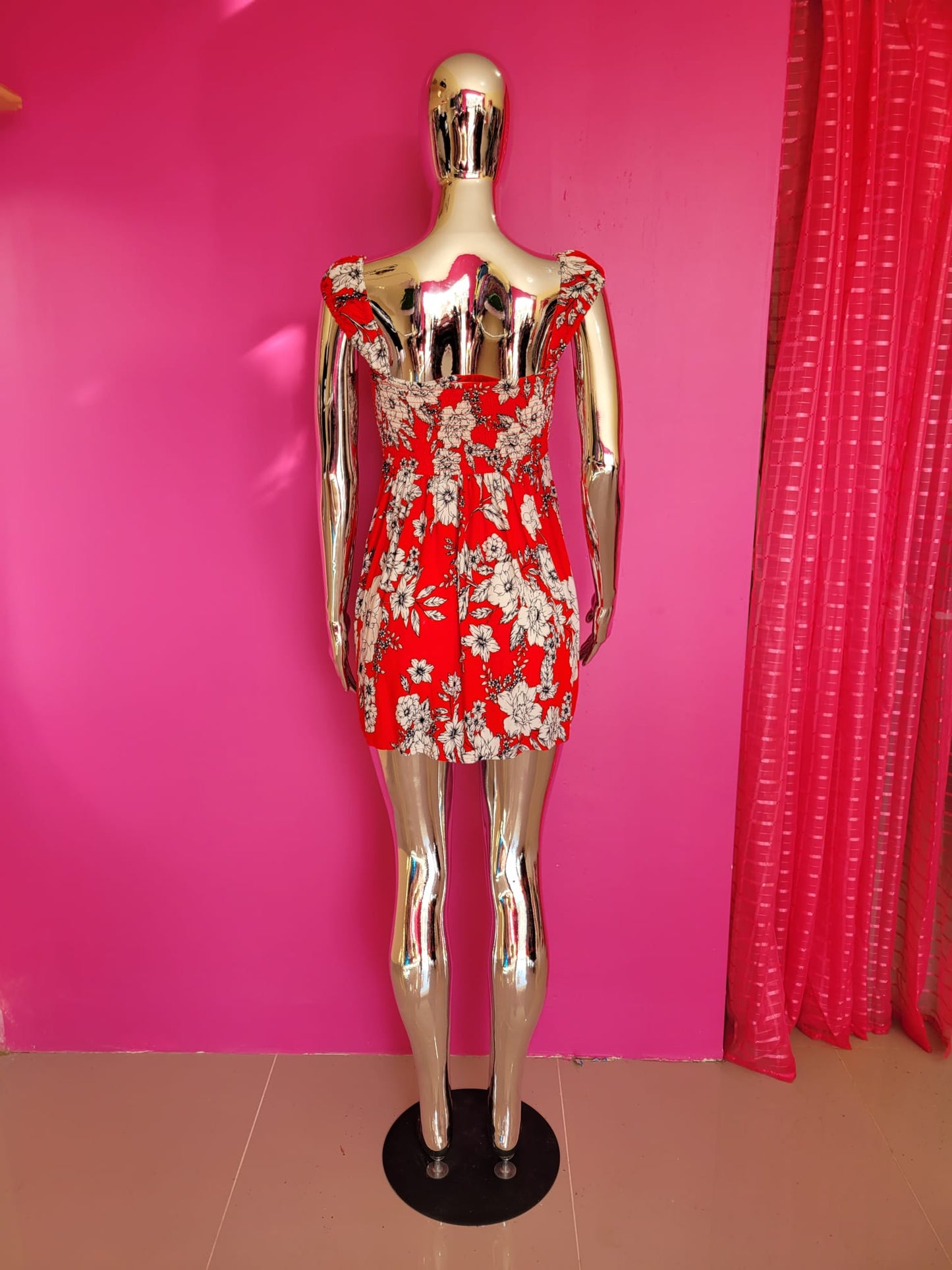 Red Floral Sweetheart Neckline Mini Dress