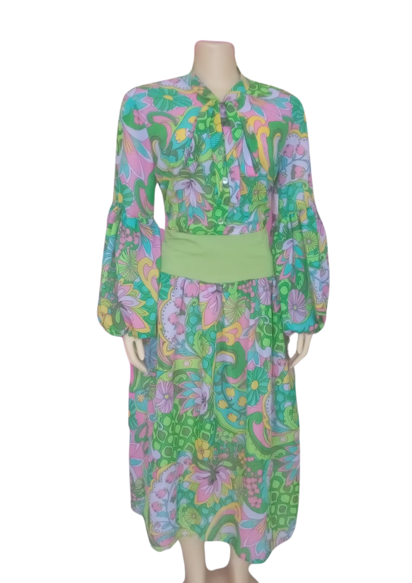 Retro Floral Boho Long-Sleeve Midi Dress