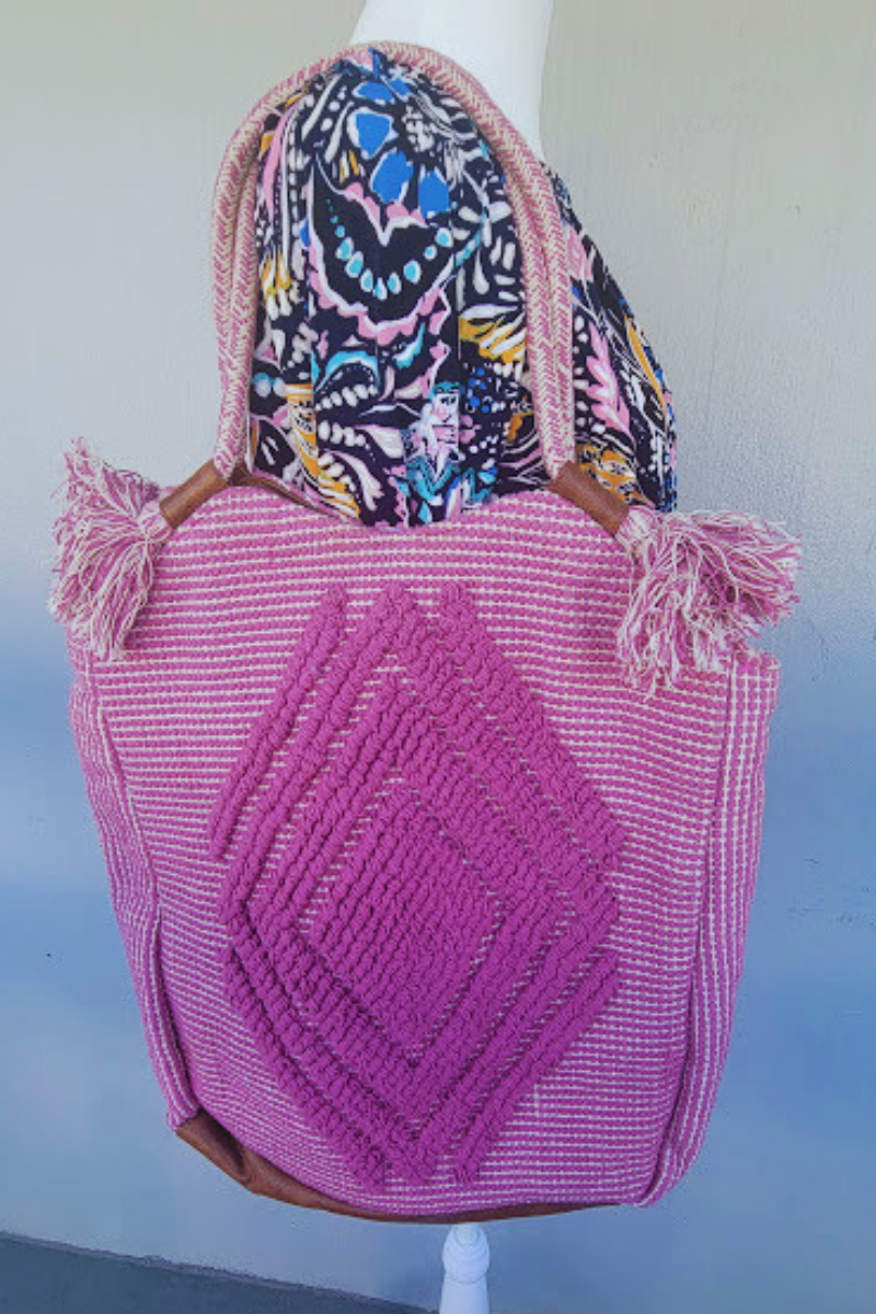 Roselle Woven Tote Handcrafted Pink Bag
