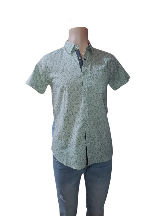 Men's Slim-Fit Short Sleeve Floral Print Button-Up Shirt