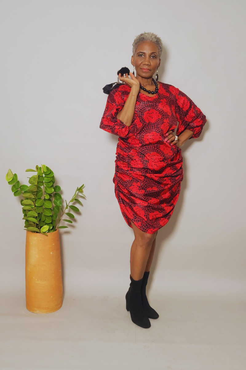 Magdaline Printed Side Rushing Dress
