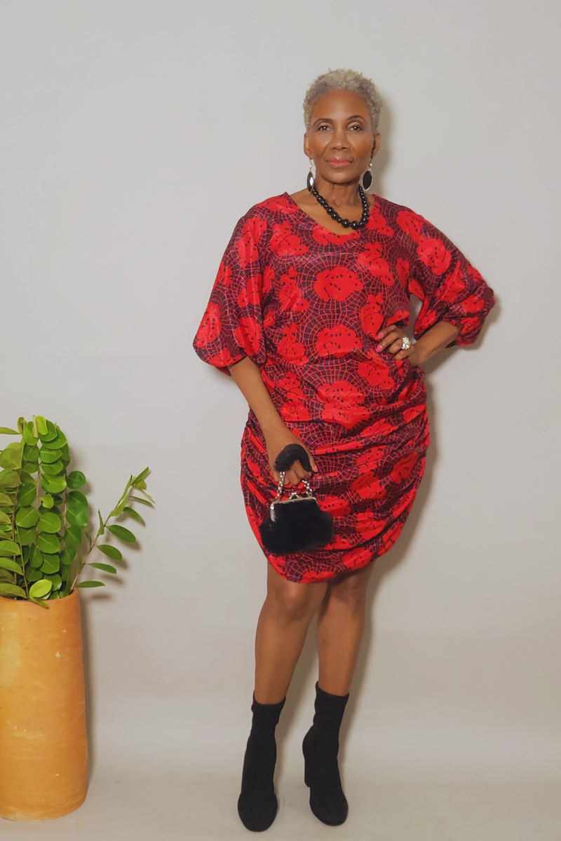 Magdaline Printed Side Rushing Dress