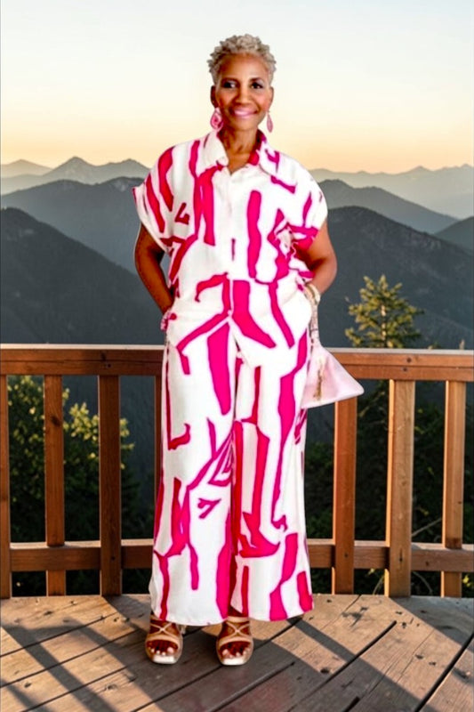 Giana Hot Pink & Beige Pants set