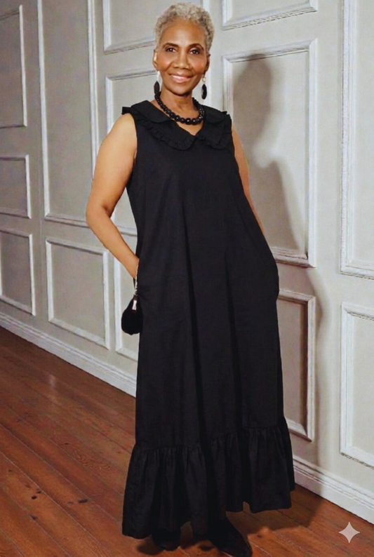 Magdalena  Sleevless Black Midi Dress