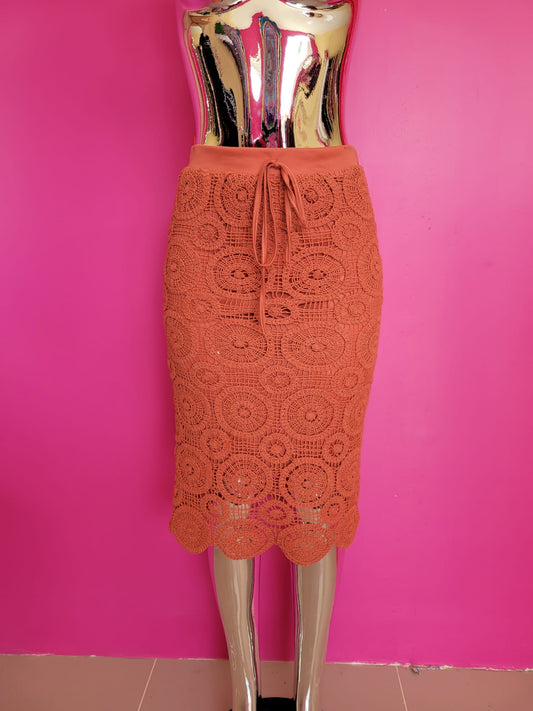 Women's Rust Crochet Midi Skirt