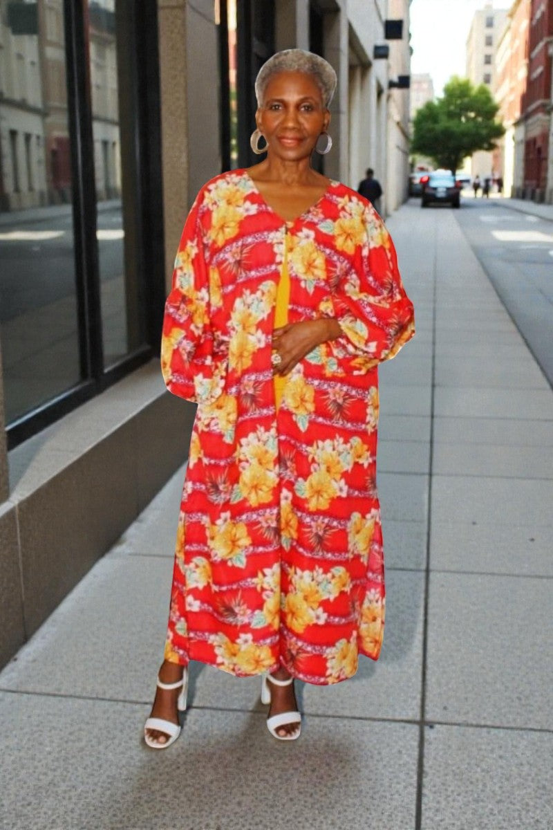 Tabita   Floral  Puff Sleeves Duster
