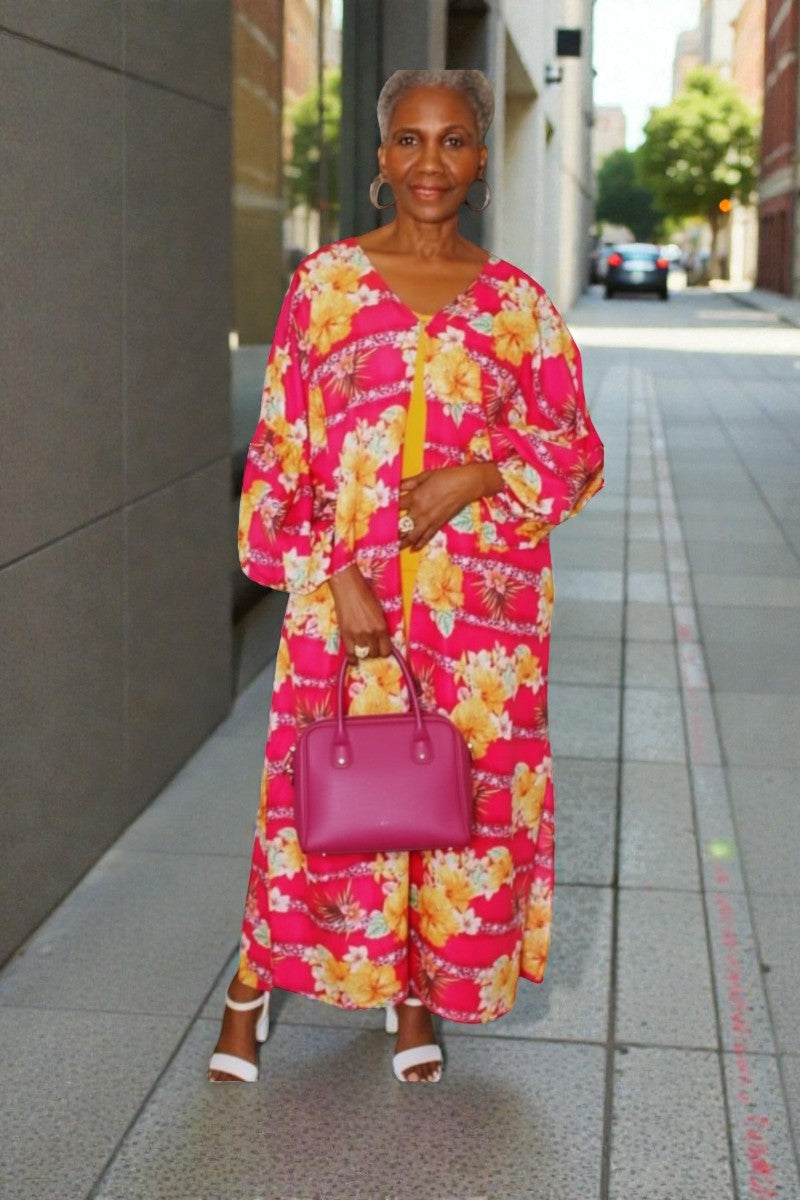 Tanya  Floral  Puff Sleeves Duster