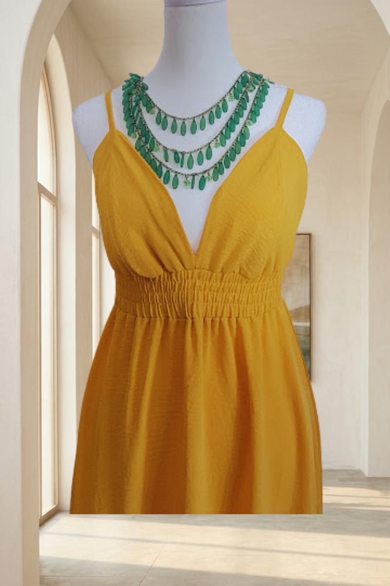 Alisa Resort Yellow Tiered Halter Midi Dress